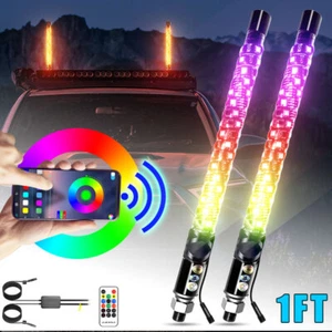 Pair 1FT Spiral LED Fat Whip Light Antenna RGB Chasing For Can-am X3 RZR UTV ATV - Picture 1 of 9