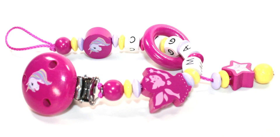 Schnullerkette mit Namen Fee Einhorn Mädchen Baby pink  flieder personalisiert - Bild 1 von 1