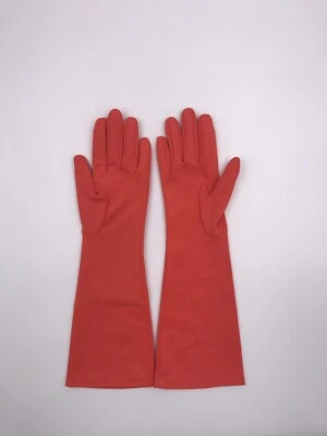 GUANTES DE NAILON HILADOS DE CUERO, Naranja, Largo Medio, 1950, VINTAGE, Talla 7 Foto 1 de 4