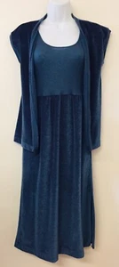 Tracy Vintage 1970s Dress Blue Wool Woolite Velour Two Piece Sleeveless Small - Picture 1 of 12