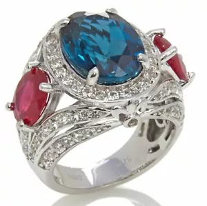Anello Meher's Jewelry SS 11ct London Topazio Blu, Rubino Migliorato e Topazio Bianco - Foto 1 di 2