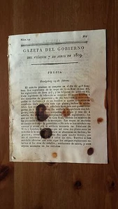 Gazeta del Gobierno del Viérnes 7 de Abril de 1809 Guerra de la Independencia - Picture 1 of 1