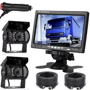 12V-24V Trailer Bus RVs Truck 4Pin 2x Rear View Backup Camera Kit 7" Car Monitor - Picture 1 of 24