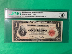 1924 PHILIPPINES NATIONAL BANK CONANT NOTE ONE PESO D5193648D PMG VF 30 P-56 - Picture 1 of 2