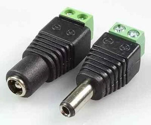 Pair DC Socket Plug to Screw Terminal Connectors 2.1mm x 5.5mm CCTV Adapter - Picture 1 of 7