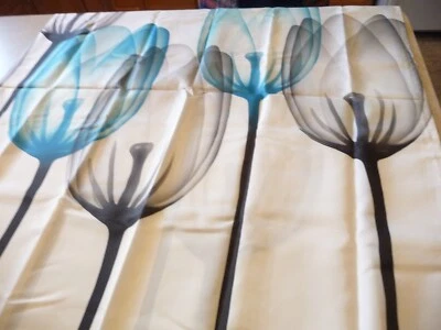 Blue/Grey Tulip Shower Curtain Floral Fabric Bathroom Curtains Set With Hooks - Image 1 of 4