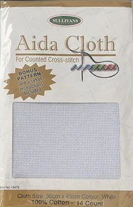 14 Count White Aida cloth - PRECUT To 36cm X 45cm Cross Stitch - Sullivans - Picture 1 of 2