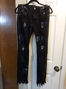 Boys Encrypted Black Size 20 Skinny Jeans With Blue Patches - Picture 1 of 6