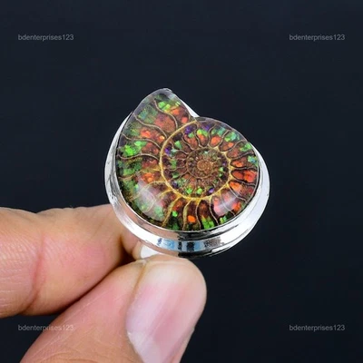 925 Пробы груши аммолит в аммонит ископаемый камень обещание кольцо ювелирных изделий - Изображение 1 из 4