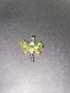Citrin Libelle Anhänger mit Strass und silberfarbenem Metall - Bild 1 von 4