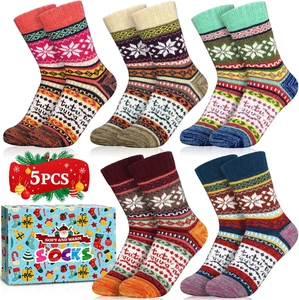 5 Paar Winter Socken Für Damen, Bunte Gemusterte Dicke Stricksocken, Damen Winte - Bild 1 von 12