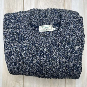 VTG LL Bean Made In England Wool Chunky Thick Knit Sweater Mens Large Crewneck - Picture 1 of 12