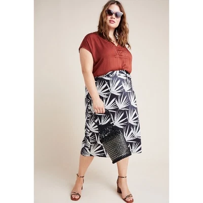Hutch Anthropologie Isla Bias Midi Skirt Sz 16W Palm Leaf Print Tropical Resort - Image 1 of 4