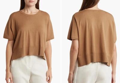 Espléndido top tejido de manga corta para mujer, tostado, X-grande Foto 1 de 2