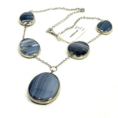 NUEVO CON ETIQUETAS J.Jill Azul Encaje Ágata Piedra Distintivo Collar Tono Plata Cadena 20" Foto 1 de 4