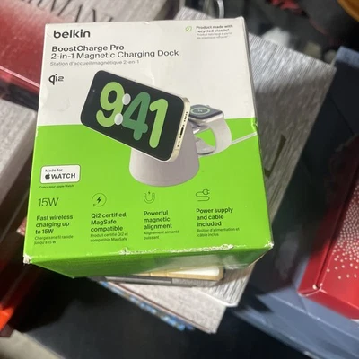 Belkin BoostCharge Pro 2 In 1 - Magnetic Charging Dock White - New - Image 1 of 2