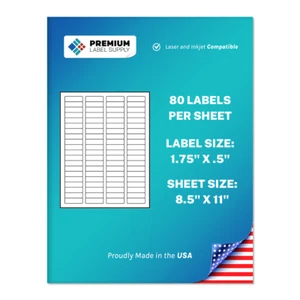 2000 1.75" x .5" Self Adhesive Return Address Labels 80 per sheet * 80 up * - Picture 1 of 4