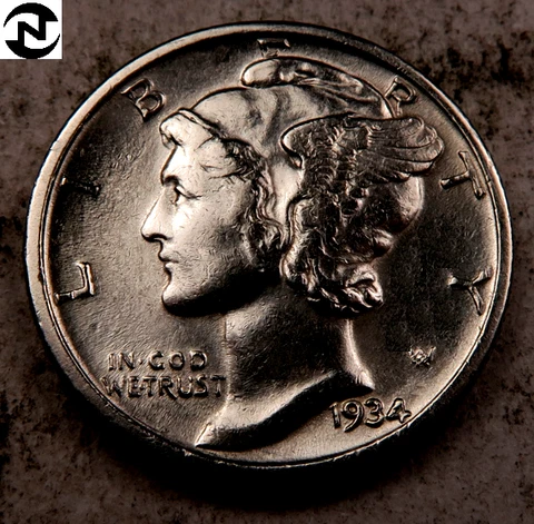 1934 Mercury Dime ~ Gem BU (FSB - Full Split Bands) ~ 90% Silver ~ 1 Coin Cover