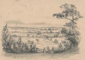 Antique Pencil Drawing - View From Stowe Hill 1847 - 19th Century - Landscape