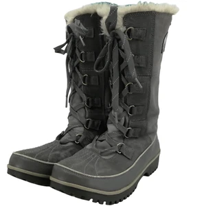 Sorel Tivoli IV Gray Suede Winter Faux Fur Snow Boots Size 9 Rubber Calf Snow - Picture 1 of 18