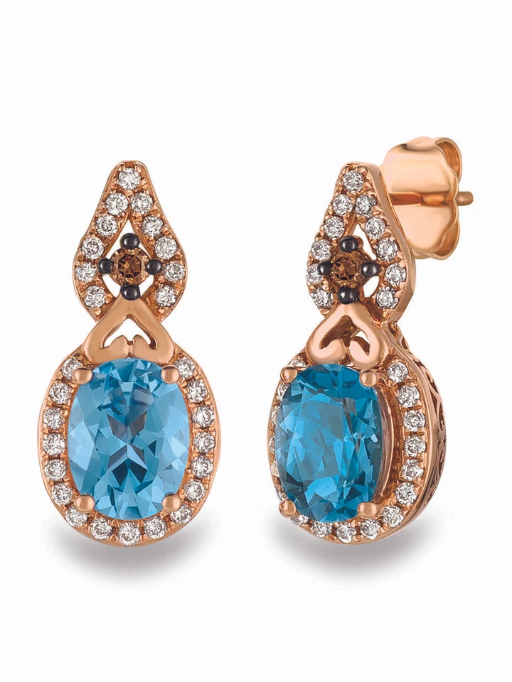 Pendientes LeVian de oro rosa de 14 quilates 2,95 TCW topacio azul y diamantes de chocolate para ella Foto 1 de 4