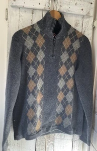 Victorinox Men's High Neck Quarter Zip Pullover Sweater Gray Tan Argyle Size M - Picture 1 of 17