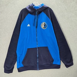 Dallas Mavericks Men Sweatshirt 3XL Blue Colorblock Hoodie Adidas Logo Fleece - Picture 1 of 12
