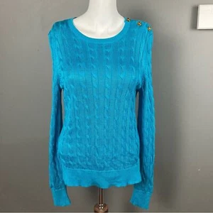Lauren Ralph Lauren sweater medium blue cable knit coastal cotton - Picture 1 of 9
