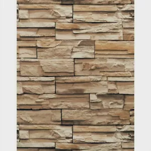 3D Textured Shades of Brown Stacked Stone Unpasted Wallpaper RN1042 - Picture 1 of 6