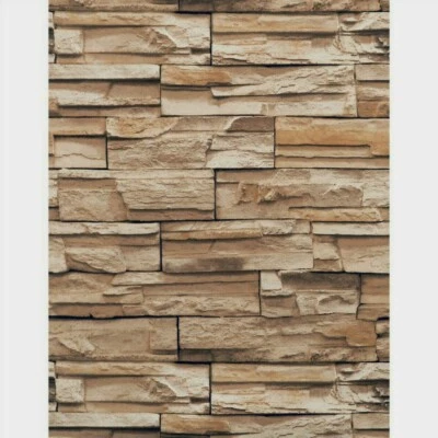 3D Textured Shades of Brown Stacked Stone Unpasted Wallpaper RN1042 - Image 1 of 4
