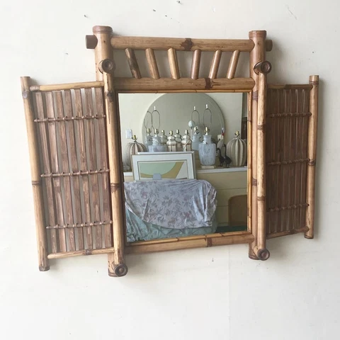 Boho Bamboo Mirror With Bamboo Doors Cover