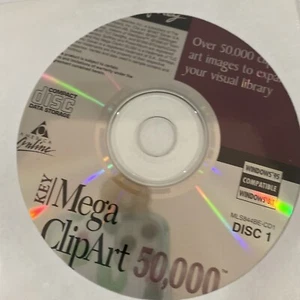 Softkey Mega Clipart 50,000 clip art CD 1 & 2 Win 95 - Vintage Software AOL NOS - Picture 1 of 2