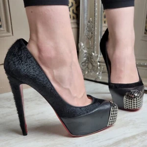 Christian Louboutin Maggie Negro Pelo de Poni Plataforma Tacón Zapatos de Bomba EU39.5 UK6.5 - Imagen 1 de 17