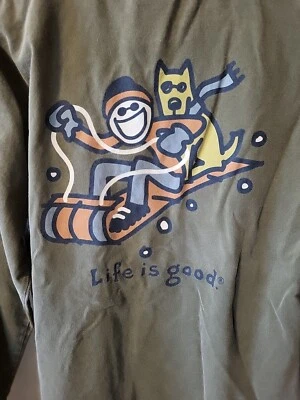 Camisa Life Is Good verde niño y perro trineo nieve L/S talla L-12 usada para niños Foto 1 de 4
