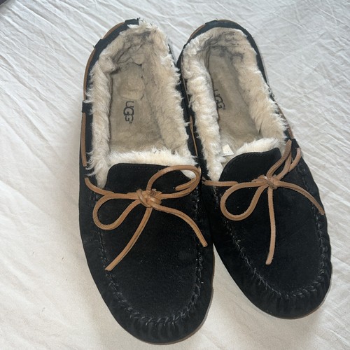UGG DAKOTA MOCASSINI PANTOFOLE NERE SCAMOSCIATE PELLE DI PECORA TAGLIA US 9 UK 7.5 EU 40 ��