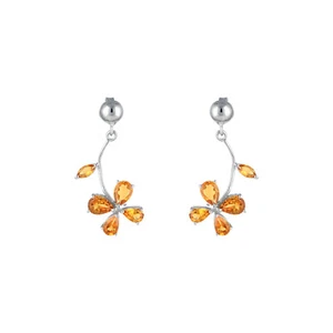 925 Sterling Silver Natural Citrine Gemstone Drop Dangle Earrings Girls Jewelry - Picture 1 of 2