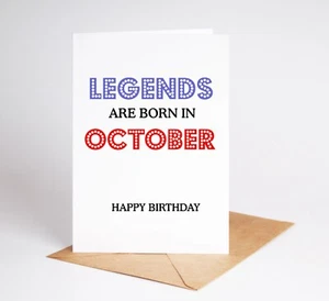 Divertida Tarjeta de Cumpleaños Nacida en Octubre Leyendas Hermano Hermana Mejor Amigo BC085 - Imagen 1 de 3