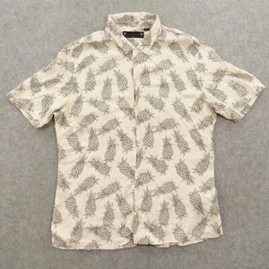 All Saints Shirt Mens Extra Large Beige Button Up Short Sleeve Pineapple Print - Picture 1 of 14