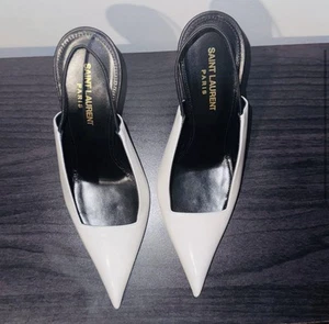 Saint Laurent White Raven Slingback Heels 110mm EU 40 US 10 - Picture 1 of 7