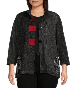Chaqueta Ali Miles Plus 1X Tejida Jacquard Mezcla Estampado Mandarín Cuello Botón Delantero - Imagen 1 de 10