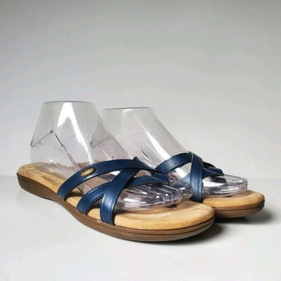 GH Bass Sunjuns Sharon Flat Strappy Sandals Size 8.5 M Leather Flip Flops Navy - Image 1 of 4