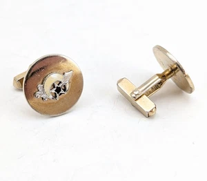 1960s SWANK Shriner Masonic Cufflinks Gold Tone Metal and Enamel Men's Vintage - Picture 1 of 6