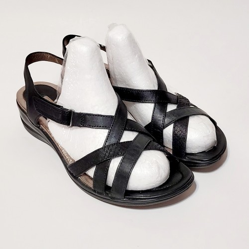 Ecco sandali con cinturino zeppa bassa incrociata pelle nera slingback Wms 38EU 7US