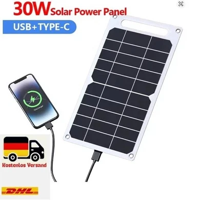 Solar Panel 30W USB Typ-C Wasserdicht Outdoor Camping Wandern Ladegerät - Bild 1 von 4