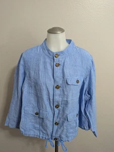 NWT Talbots Size 2XP Jacket Blue Washed Linen Button Drawstring Lightweight  - Picture 1 of 5