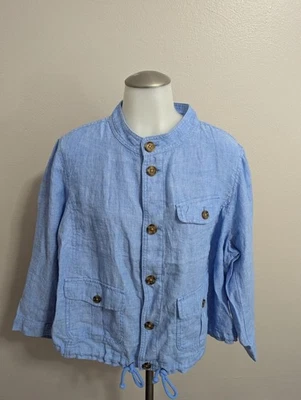 NWT Talbots Size 2XP Jacket Blue Washed Linen Button Drawstring Lightweight  - Image 1 of 4