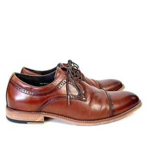 Stacy Adams Mens 11 Dress Shoe Dickinson Cap Toe Cognac Leather Oxford - Picture 1 of 10