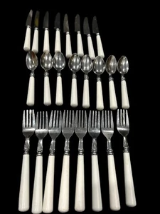 GIBSON Stainless Steel Plastic Handle Flatware Lot WHITE 24 Pieces - Picture 1 of 5
