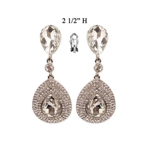 New Crystal Clear CLIP-ON Rhinestone Earrings Wedding Bridal Prom Bridesmaid - Picture 1 of 1