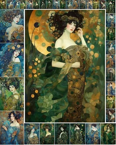 Decoupage Paper Pack (35 Sheets 6"X8") Art Deco Inspired Ladies in Green and Blu - Picture 1 of 4
